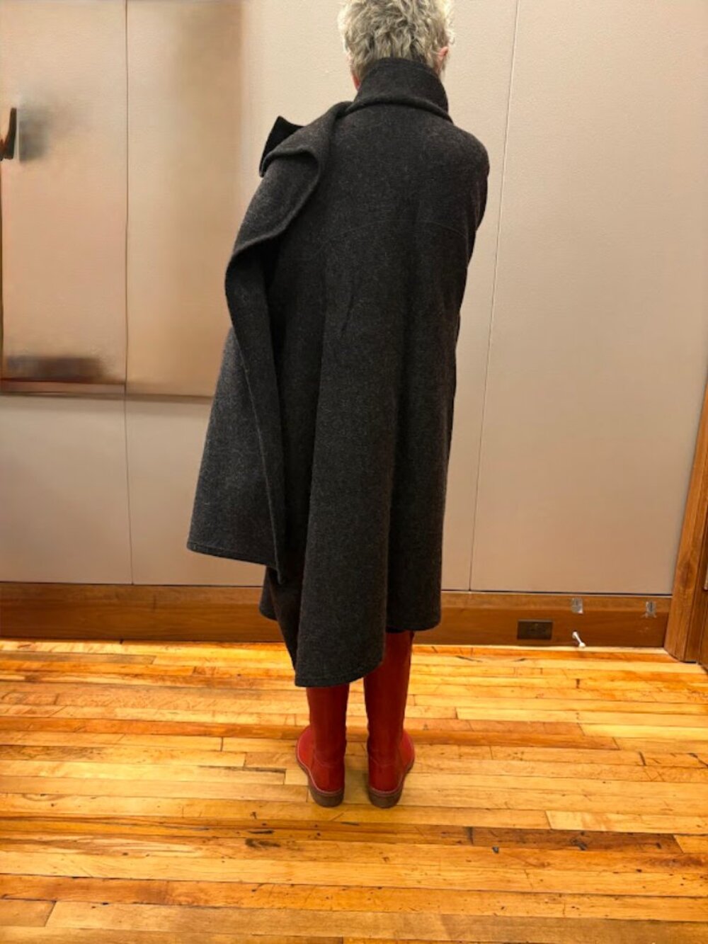 Issey Miyake vintage charcoal grey wool cape coat. Size small.